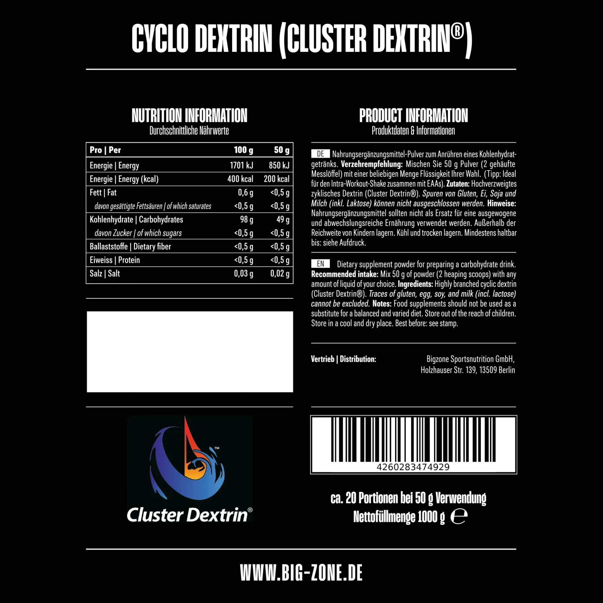 BIG ZONE Cyclo Dextrin (Cluster Dextrin) 1000g